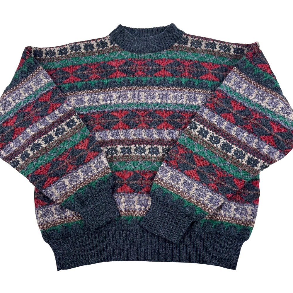VTG Gian Alberto Sweater Mens Medium Multicolor Fair Isle Wool Crewneck Italy